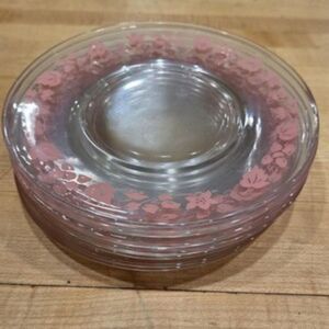 Vintage Anchor Hocking Set of 4 Pink Gooseberry Clear Glass Dessert Plates